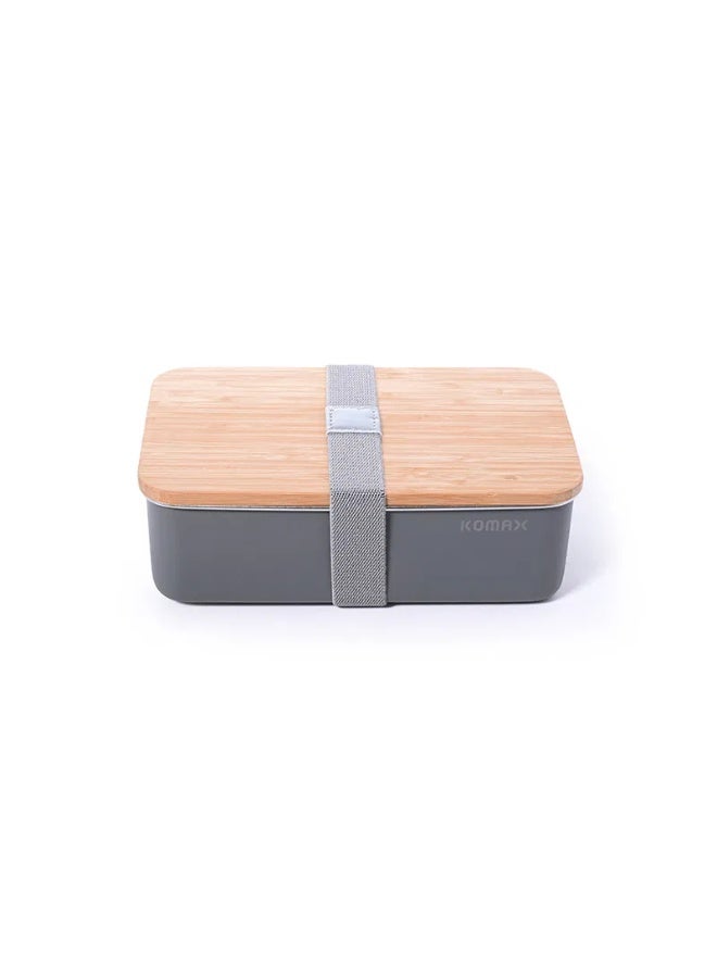 komax Large rectangular food container with gray wooden lid - Image 1
